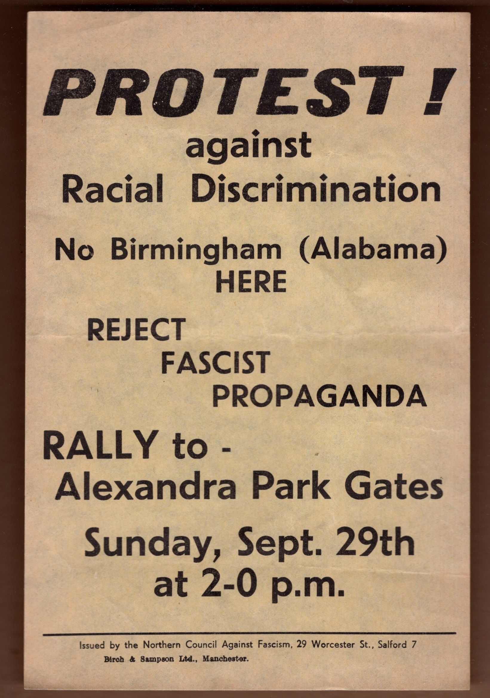 UK Anti Fascist Flyer "Protest! against Racial Dis