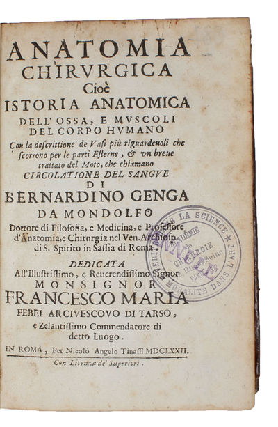 Anatomia chirurgica cioè Istoria anatomica dell'ossa, e muscoli del corpo humano, con la descrittione de vasi piu riguardeuoli che scorrono per le parti esterne, & un breue trattato del moto, che chiamano circolatione del sangue . - [THE FOUNDATION OF SURGICAL ANATOMY] (photo 2)