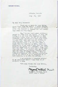 Typed Letter Signed [&quot;Margaret Mitchell Marsh&quot;] on Gone With the Wind by MITCHELL, MARGARET - 1937