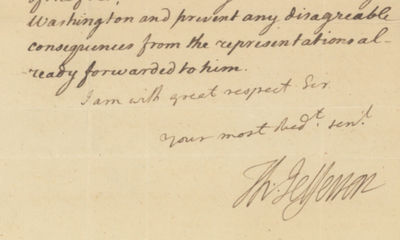 Gov. Thomas Jefferson Seeks to Supply General Washington With Information on the Condition of British Prisoners of War of the Saratoga Convention