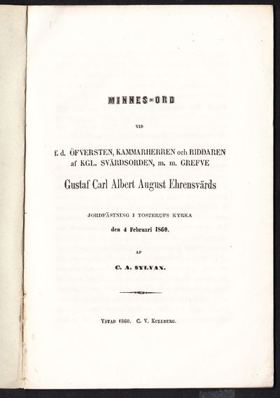 Minnes-ord vid f.d. öfversten, kammarherren och…