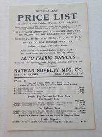 Net Dealers' Price List To apply to Auto Catalog Effective April 15th, 1921.