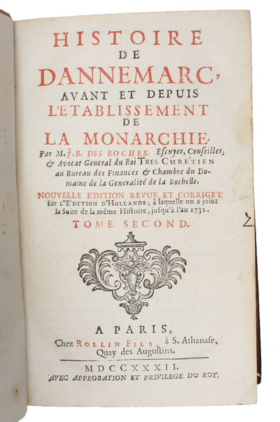 Histoire de Dannemarc, avant et depuis l'établissement de la monarchie.‎ Nouvelle Edition. 9 vols.  - [BEAUTIFULLY BOUND COPY OF THE FIRST FRENCH WORK ON THE HISTORY OF DENMARK] (photo 6)