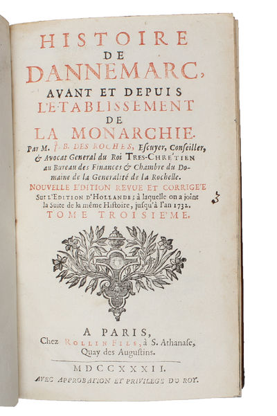 Histoire de Dannemarc, avant et depuis l'établissement de la monarchie.‎ Nouvelle Edition. 9 vols.  - [BEAUTIFULLY BOUND COPY OF THE FIRST FRENCH WORK ON THE HISTORY OF DENMARK] (photo 7)
