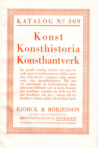 Björck & Börjesson. Katalog No. 309. Konst.…