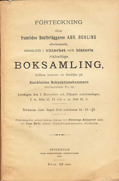Förteckning öfver framlidne Bokförläggaren Abr.…