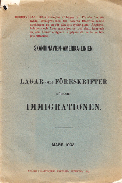 Lagar och föreskrifter rörande immigrationen.…