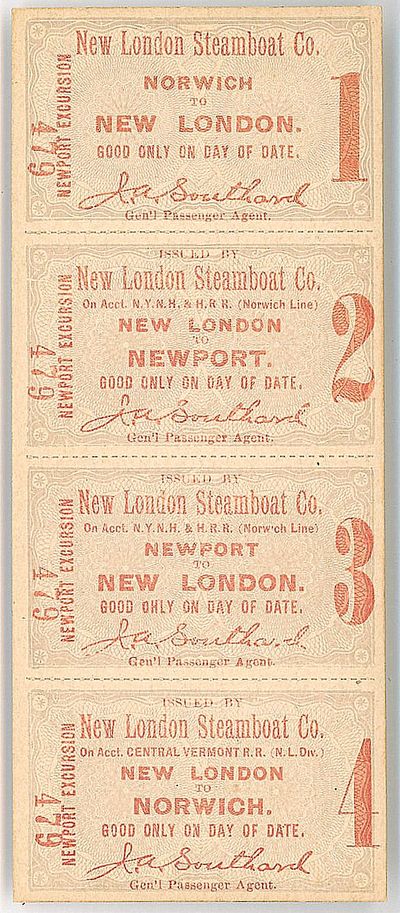 Unused Set of Norwich to New London to Newport Round Trip Tickets