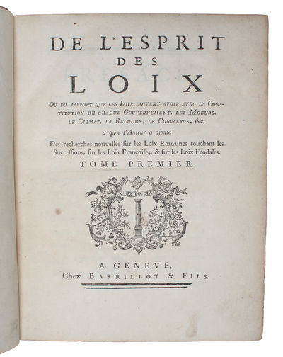 De l'Esprit de Loix. Ou du rapport que les Loix doivent avoir avec la Constitution de chaque Gouvernement, les Moeurs, le Climat, la Religion, le Commerce, &c. à quoi l'Auteur a ajouté Des recherches nouvelles sur les Loix Romaines touchant les Succ... - [THE SPIRIT OF LAWS - PMM 197] (photo 2)