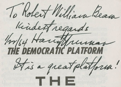 Former President Truman Praises Kennedy's Far Reaching 1960 Democratic Platform on the Rights of Man and the Need for Security; Immigration; Health Care; Minimum Wage; Equal Work for Equal Pay; Civil Rights and Voting Rights
