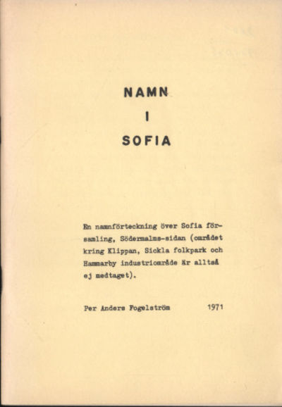 NAMN I SOFIA. En namnförteckning över Sofia…