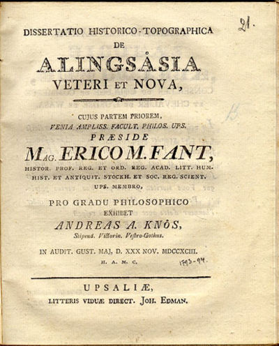 Dissertatio historico-topographica de Alingsåsia…