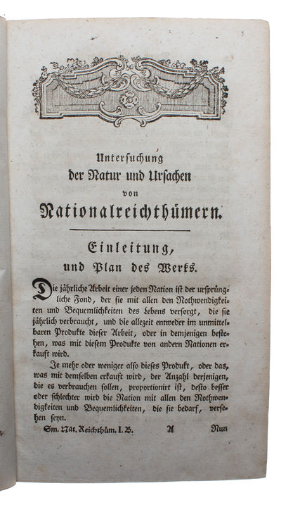 Untersuchung der Natur und Ursachen von Nationalreichthümern, Aus dem Englischen. 2 Bände. - [THE SEMINAL FIRST TRANSLATION OF 'WEALTH OF NATIONS'] (photo 3)