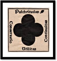 An attractive though anonymous woodcut book plate stating Continuitas Utilitas Conservatio...