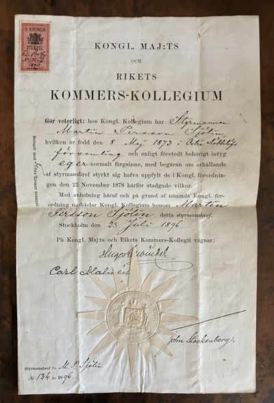 [Styrmansbrev för styrmannen Martin Persson…