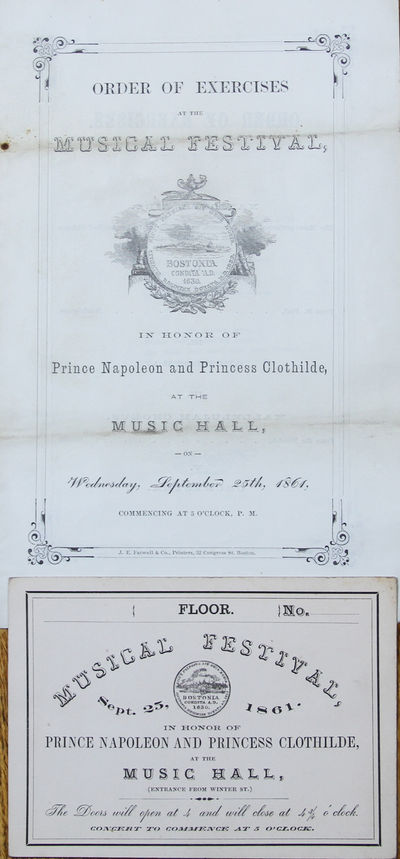 Pair of Printed Ephemeral Items Relating to the Visit of Prince Napoleon to Boston, September 1861
