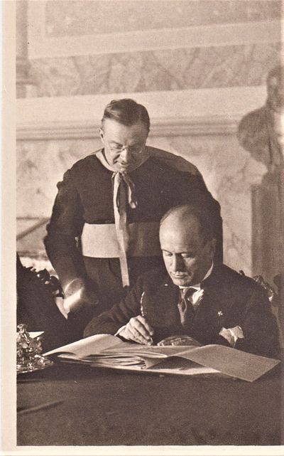 Postkort. S.E. Benito Mousolini og pave Pius XI