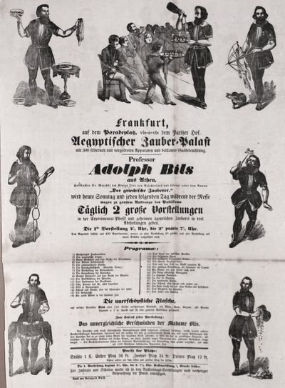 Agyptischer Zauber Palast Mit 300 Silbernen Und Vergoldeten Apparaten Und Brillanter Gasbeleuchtung Professor Adolph Bils Aus Athen Hofkunstler Sr Majestat Des Konigs Otto Von Griechenland Und Bekannt Unter Dem Namen Der Griechische Zauberer
