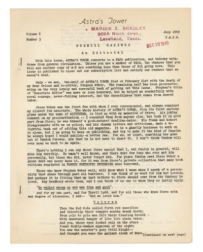 Astra's Tower. Volume 1 Number 3. July 1949