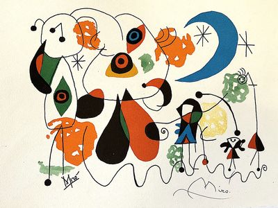 Women, Moon, Birds" Signed Print