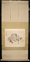 [Kakemono 掛け物 - Hanging Scroll] [Painting of a potter and her kiln]