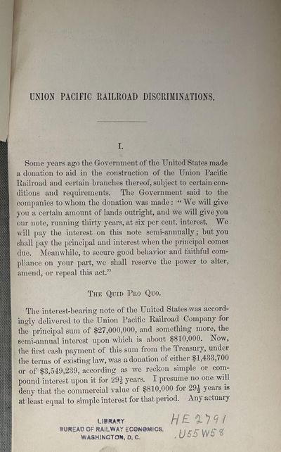 FORTY-FIFTH CONGRESS - SECOND SESSION. HOUSE COMMITTEE ON THE PACIFIC RAILROAD. UNION PACIFIC RAILROAD DISCRIMINATIONS. [cover title]