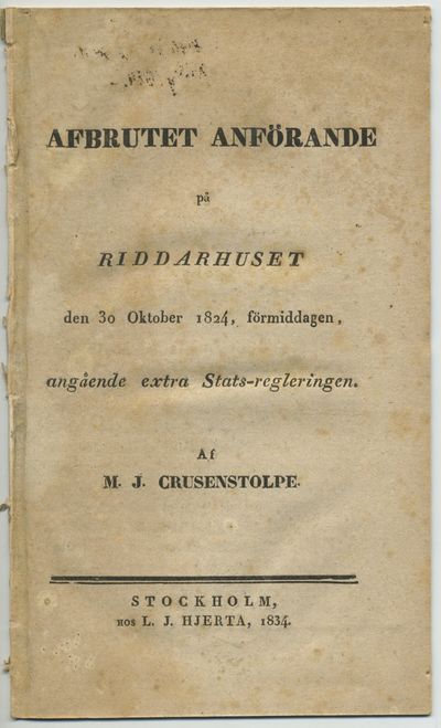 Afbrutet anförande på Riddarhuset den 30 oktober…