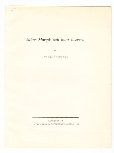 ”Måns Maryd” och hans livsverk. Särtryck ur…