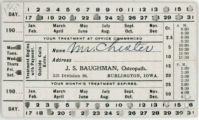Osteopath Appointment Card