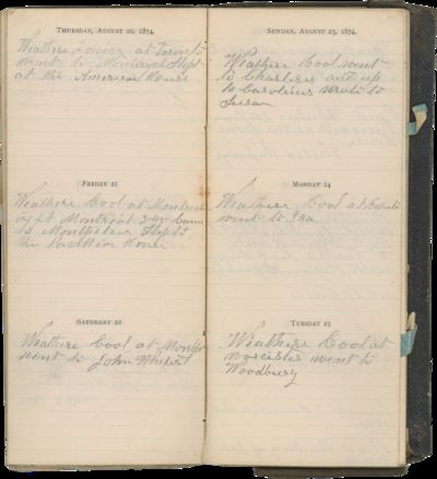 1874 Journal Covering a Trip from Massachusetts to the Dakota Territory, with Stops at Odd Fellows Lodges