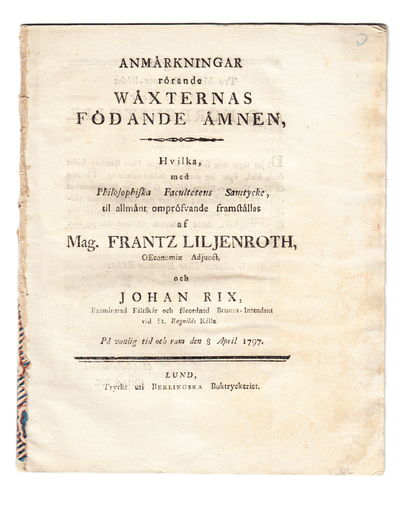 Anmärkningar rörande wäxternas födande ämnen.