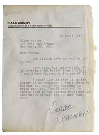 Typed Letter, signed (“Isaac Asimov”), 26 April 1987, a note of encouragement to a young fan