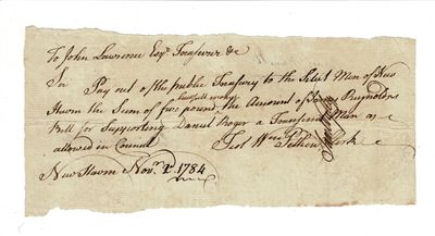 Manuscript promissory note to sponsor of New Haven transient