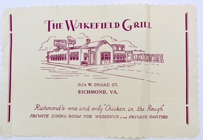 [VIRGINIA] [RICHMOND] THE WAKEFIELD GRILL PLACEMAT