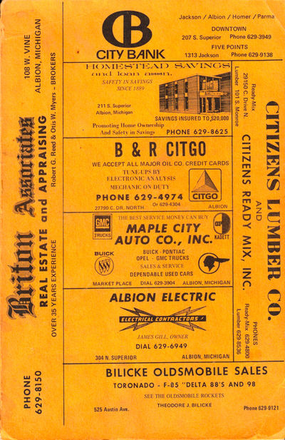 Albion Michigan 1971 Classified Business Directory