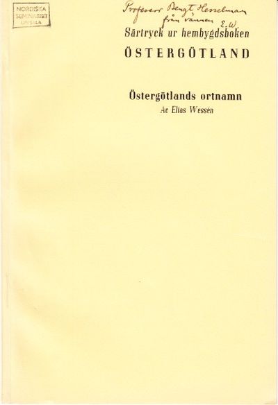 Östergötlands ortnamn. Särtryck ur hembygdsboken…