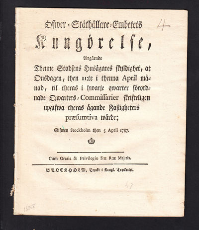 Öfwer-Ståthållare-Embetets Kungörelse, Angående…