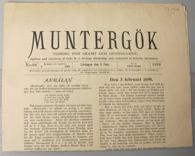 Muntergök. Tidning för skämt och oförskämdt,…
