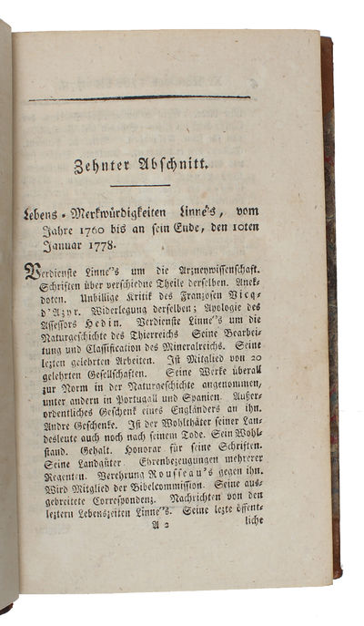 Leben des Ritters Carl von Linné. Nebst den biographischen Merkwürdigkeiten seines Sohnes...und einem vollständigen Verzeichnisse seiner Schriften, deren Ausgaben, Uebersetzungen, Auszüge und Commentare. 2 vols. (photo 4)