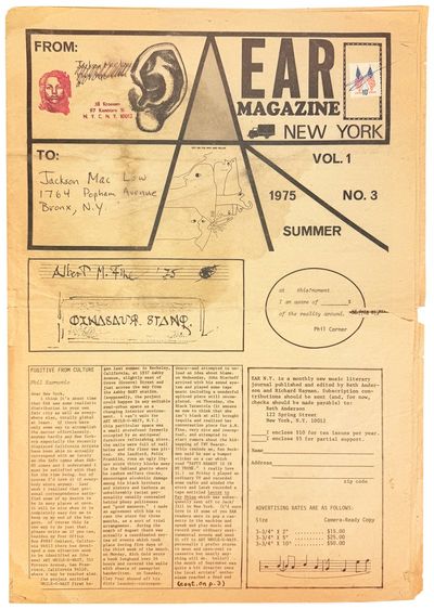Ear Magazine New York, Vol. 1, no. 3, Summer, 1975 [Jackson Mac Low's copy]