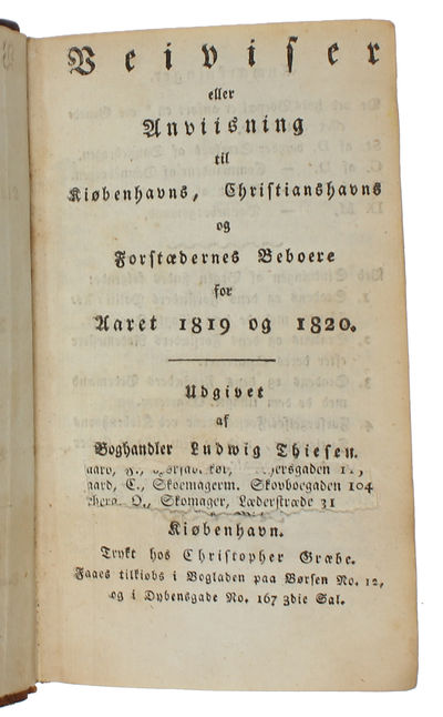 Veiviser eller Anviisning til Kiøbenhavns, Christianshavns og Forstædernes Beboere for Aaret 1819 og 1820. (photo 2)