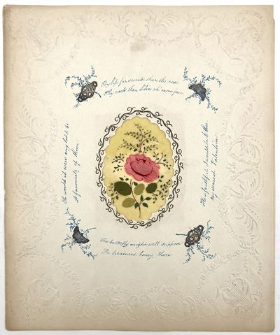 Thy lip far sweeter than the rose" -- Finely produced Valentine with pith paper, water color, scraps, printed poem mimicking ink manuscript