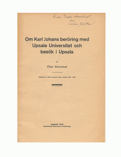 Om Karl Johans beröring med Uppsala universitet…