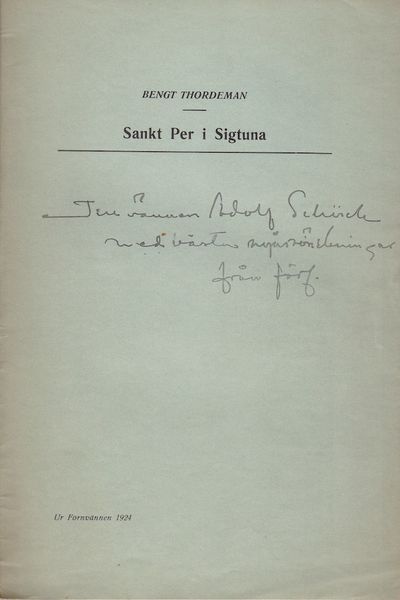 Sankt Per i Sigtuna. Särtryck ur Fornvännen 1924.