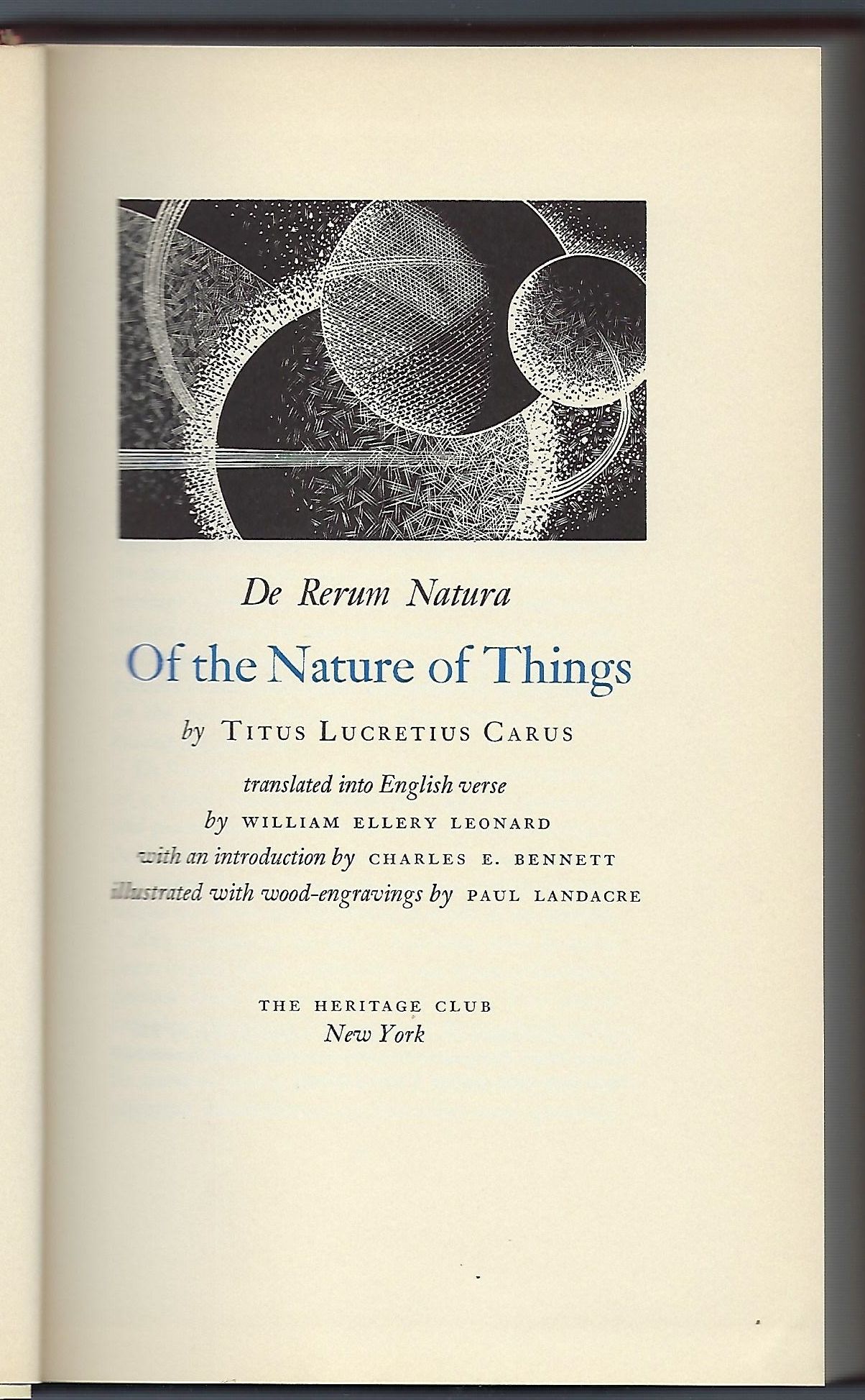 De Rerum Natura Of The Nature Of Things By Titus Lucretius Carus Hardcover From Mom S Resale