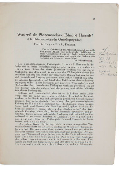 Was will die Phänomenologie Husserls? Sonderdruck aus "Die Tatwelt", Band X, heft 1. - [TRANSFORMING PHENOMENOLOGY - INSCRIBED AND ANNOTATED BY HUSSERL] (photo 2)