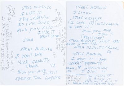 Handwritten, Working Lyrics for "High Gravity Lager