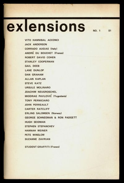 Extensions – No. 1 [Clark Coolidge's Copy, with a Typed Sonnet by Co-editor Neugroschel, "Bribing" him for a Contribution]