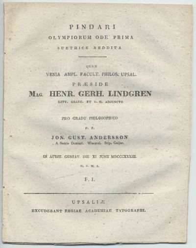 Pindari Olympiorum ode prima suethice reddita.…