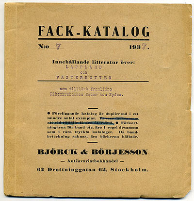 Björck & Börjesson. Fack-katalog 7. Innehållande…